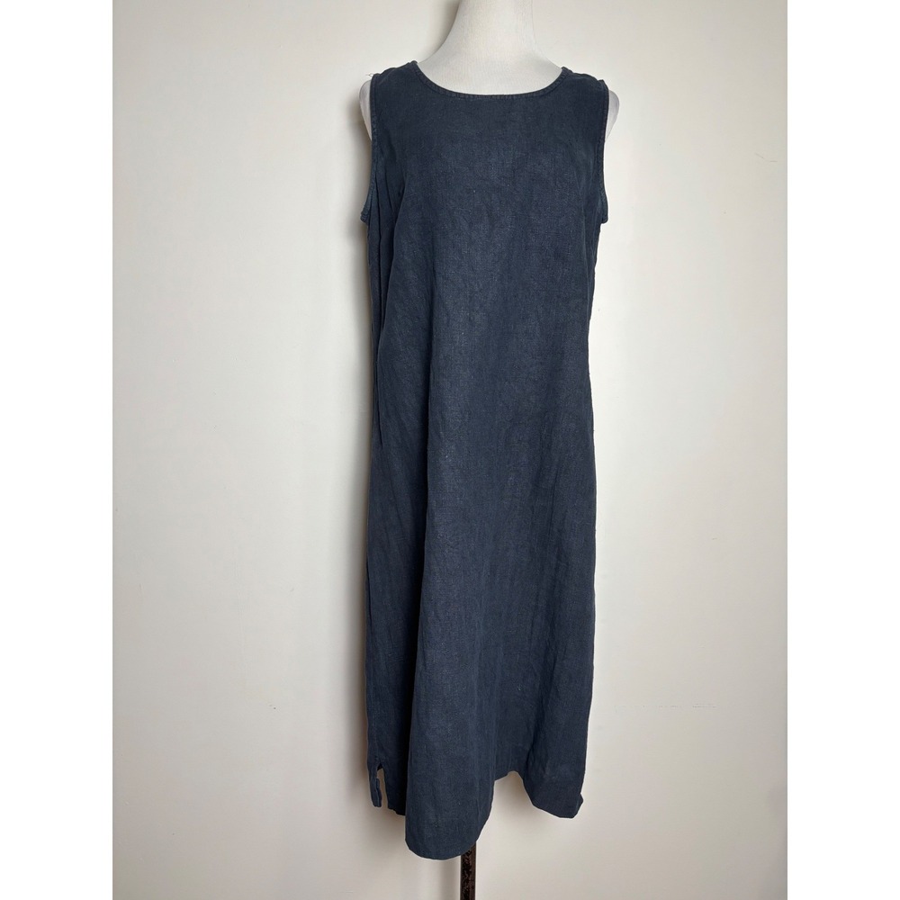 Studio Ease VTG Linen Midi Dress M Sleeveless Shift Minimalist Granola Lagenlook
